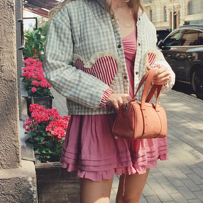 Women's New Street Fashion Stitching Plaid Coats