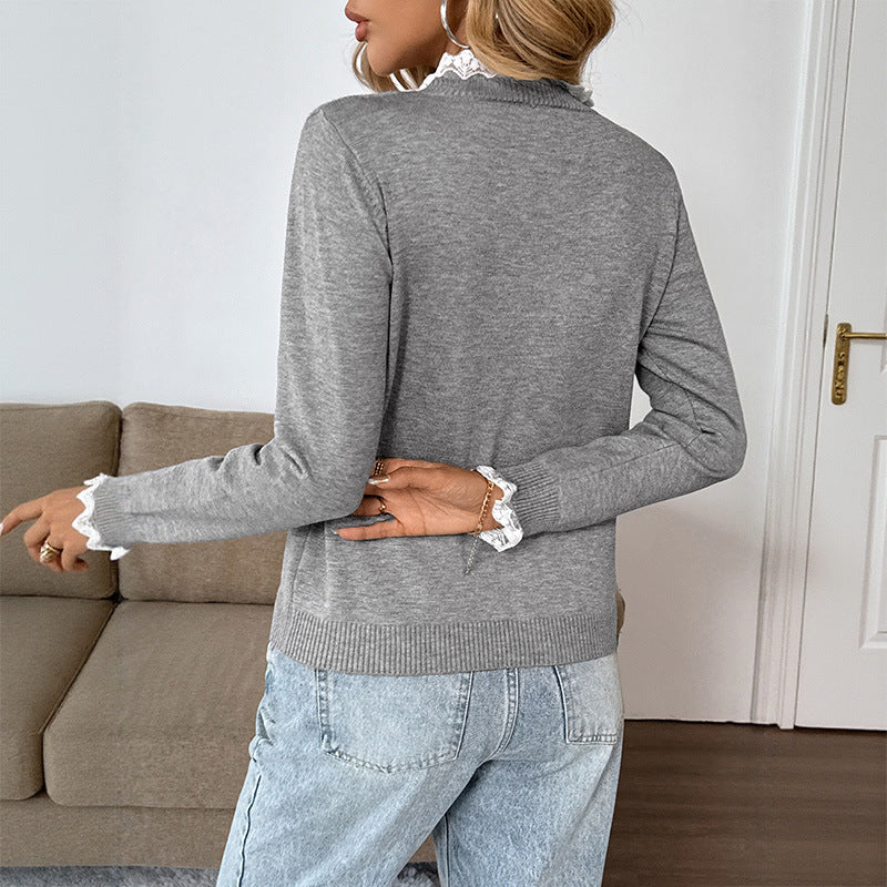 Women's Retro Style Loose Lace Color Matching Sweaters