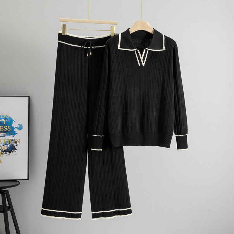 Set Long Sleeve Collar Shirt Wide Leg Suits