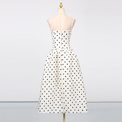 Women's Fitted Waist Polka Dots Printed French Dresses