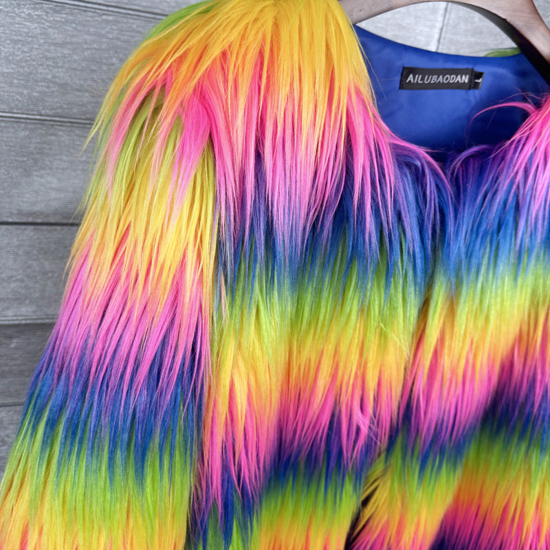 Falling Extended Furry Rainbow Color Goat Coats