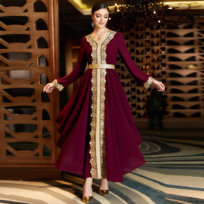 Women's Chiffon Irregular Dress Stitching Lace Saudi Clothing
