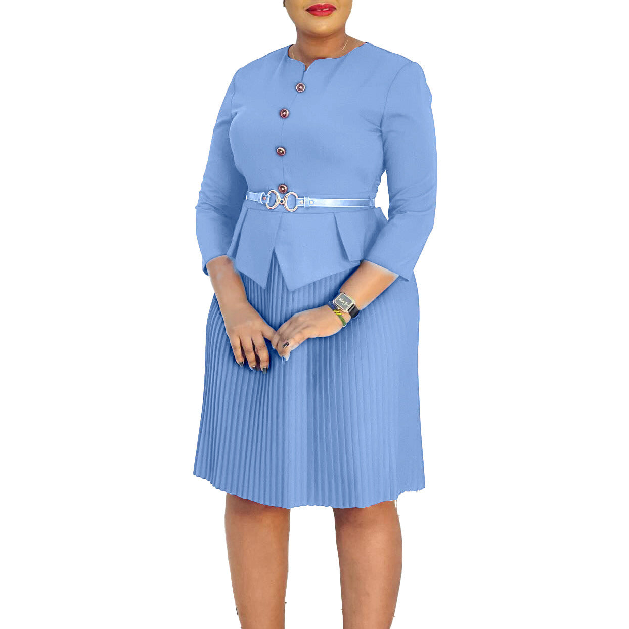 Women's Three-quarter Sleeve Fashionable Elegant Pleated Dress Dresses