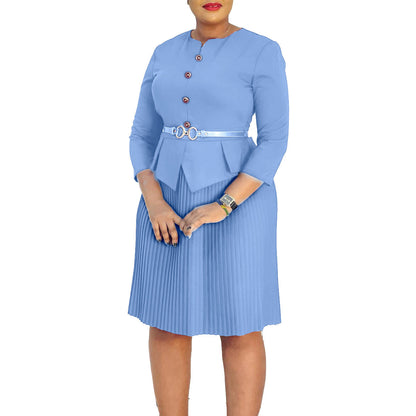 Women's Three-quarter Sleeve Fashionable Elegant Pleated Dress Dresses