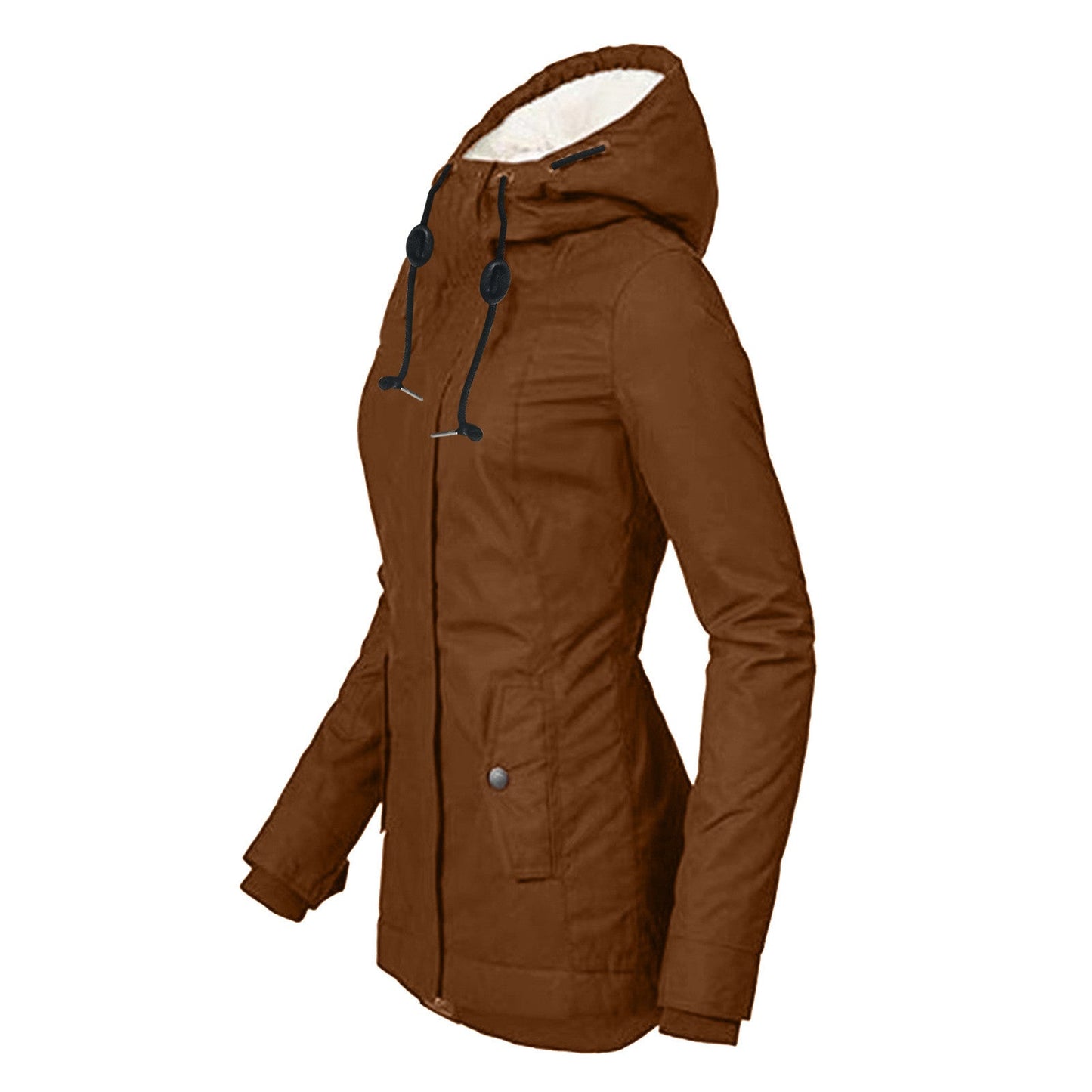 Women's Common Style Hooded Long-sleeved Zipper Pocket Coats