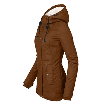 Women's Common Style Hooded Long-sleeved Zipper Pocket Coats