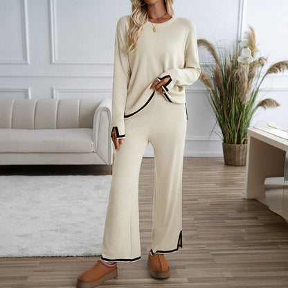 Women's Temperament Leisure Solid Color Knitted Long-sleeved Suits