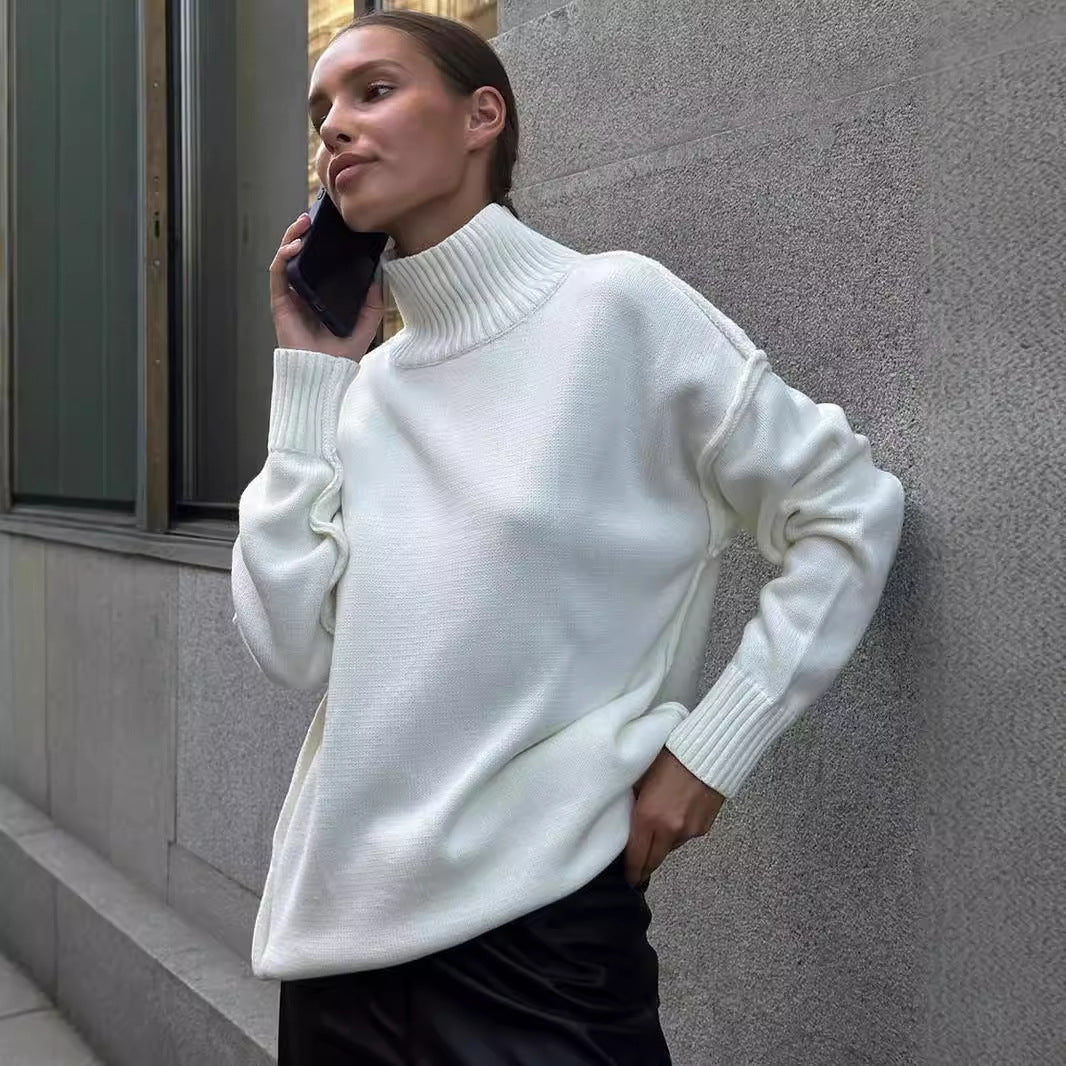 Women's Patchwork Turtleneck Casual Lazy Thickened Pullover Sweaters
