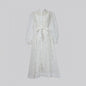 Women's Vintage Court Style Printed Lantern Sleeve Single-breasted Lace Dresses