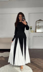 Women's Contrast Color Long Sleeve High Waist Dresses