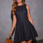 Women's Retro Crew Neck Design Figure Flattering Dresses