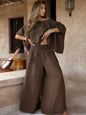 Women's Solid Color Elegant Two-piece Round Neck Wide Suits