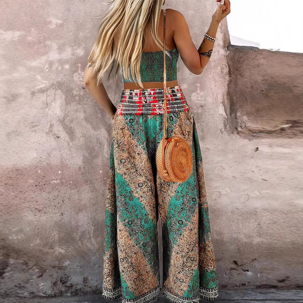 Set Waist Color Contrast Patchwork A- Line Pants