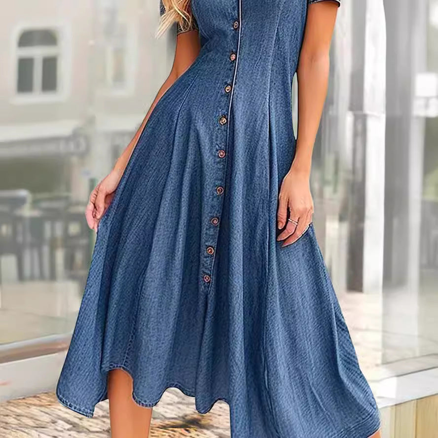 Graceful Casual Sleeve Denim Dress Long Dresses