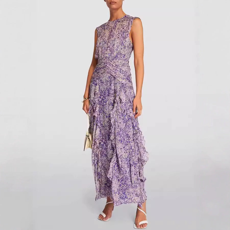 Women's Chiffon Printed Fairy Long Elegant Dress Dresses