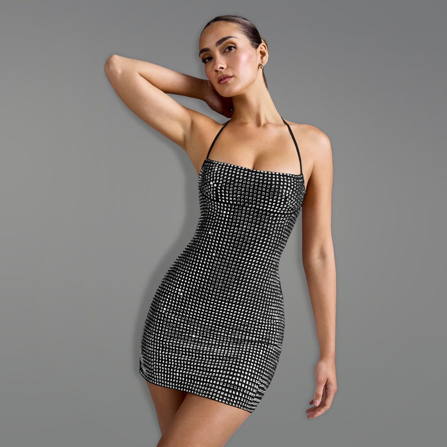 Women's Fashion Wear Sexy Halter Rhinestone Arm Dresses