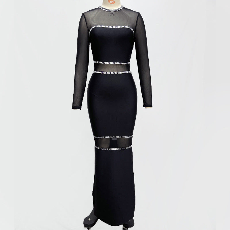 Black Mesh Long Sleeve Sexy Bandage Dresses