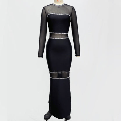 Black Mesh Long Sleeve Sexy Bandage Dresses
