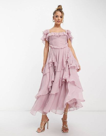 Dress Holiday Lace Backless Cake Ruffled Dresses