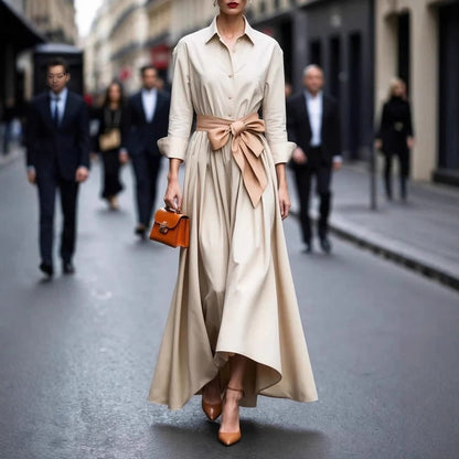 Women's Shirts Collar Solid Color Maxi Dress Dresses