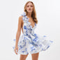 Print Slim Bud Swing Dress Sleeveless Sling Backless Skirts