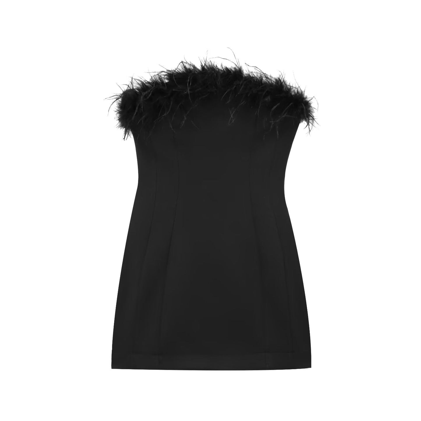 Furry Tube Dress Elastic Stitching Feather Tops