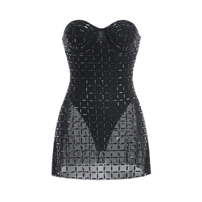 Rhinestone Slim Fit Backless Tube Dress Tops