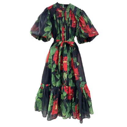 Women's Long Summer Fashion Puff Sleeve Vintage Dresses