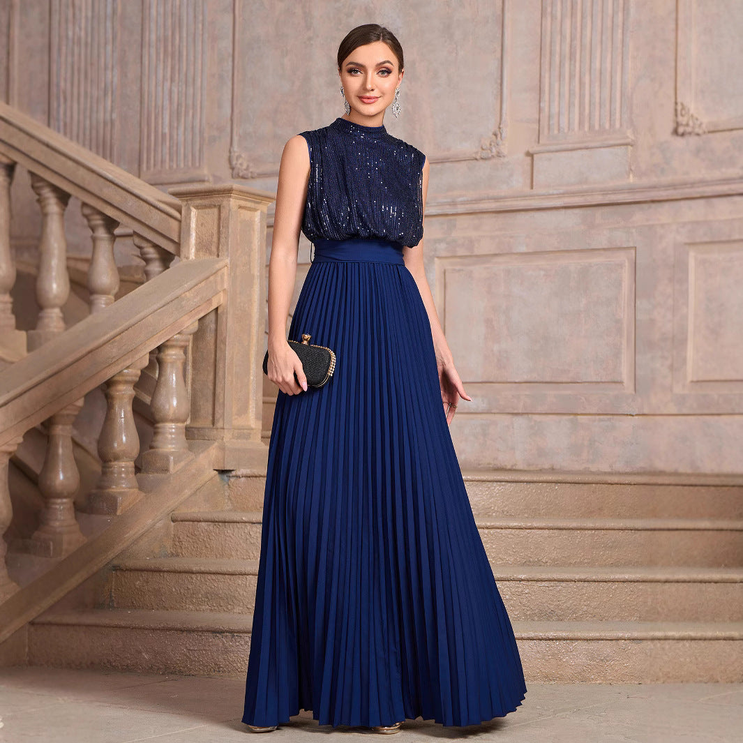 Women's Sequined Pleated Banquet Dress Party Dresses