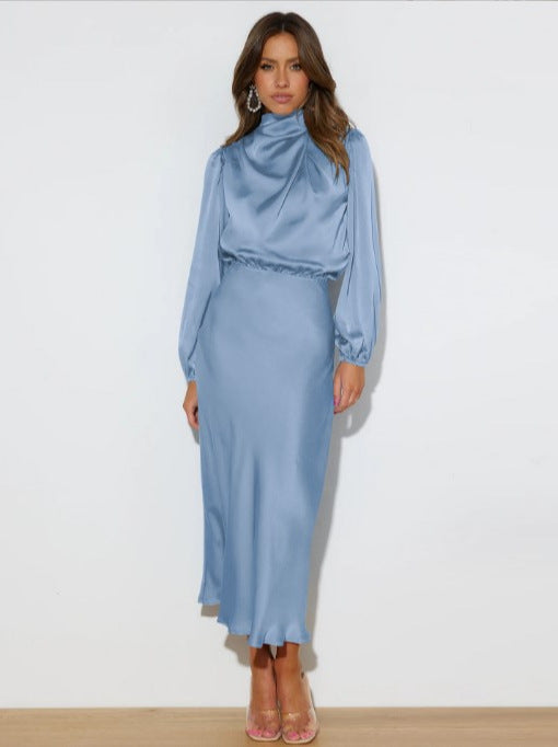 Women's High-grade Satin Long Sleeve Elegant Footwear Dresses