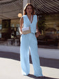 Women's Cotton Linen Sleeveless Waistcoat Trousers Two-piece Set Suits