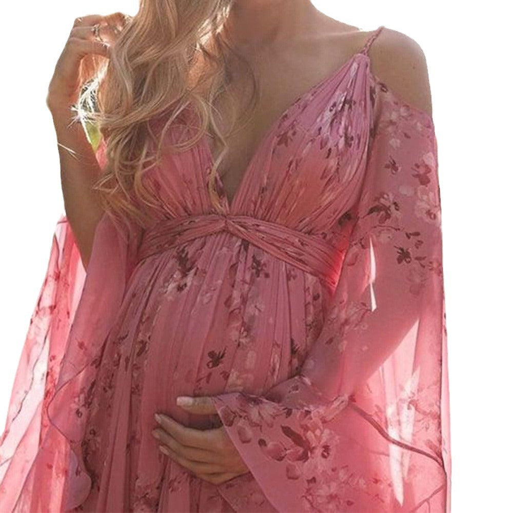 Women's Floral Pink Long Dress Pregnant Large Dresses