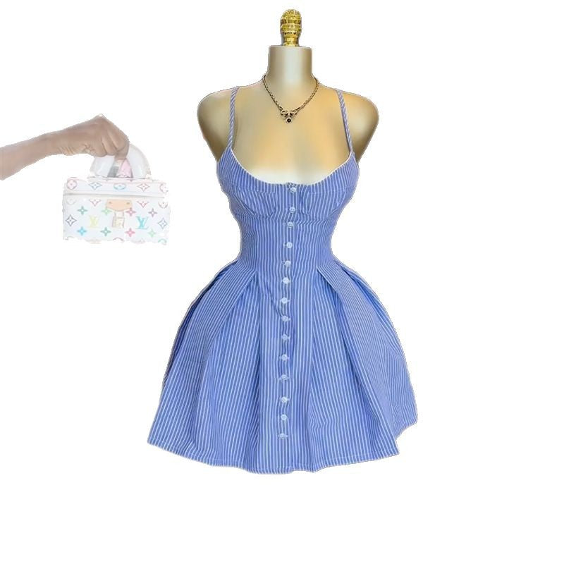 Women's Summer Fashion Elegant Blue Stripe Word Dresses