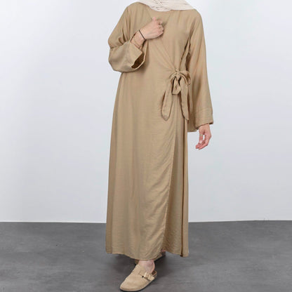 Pure Color Tied Long Dress Robe Dresses