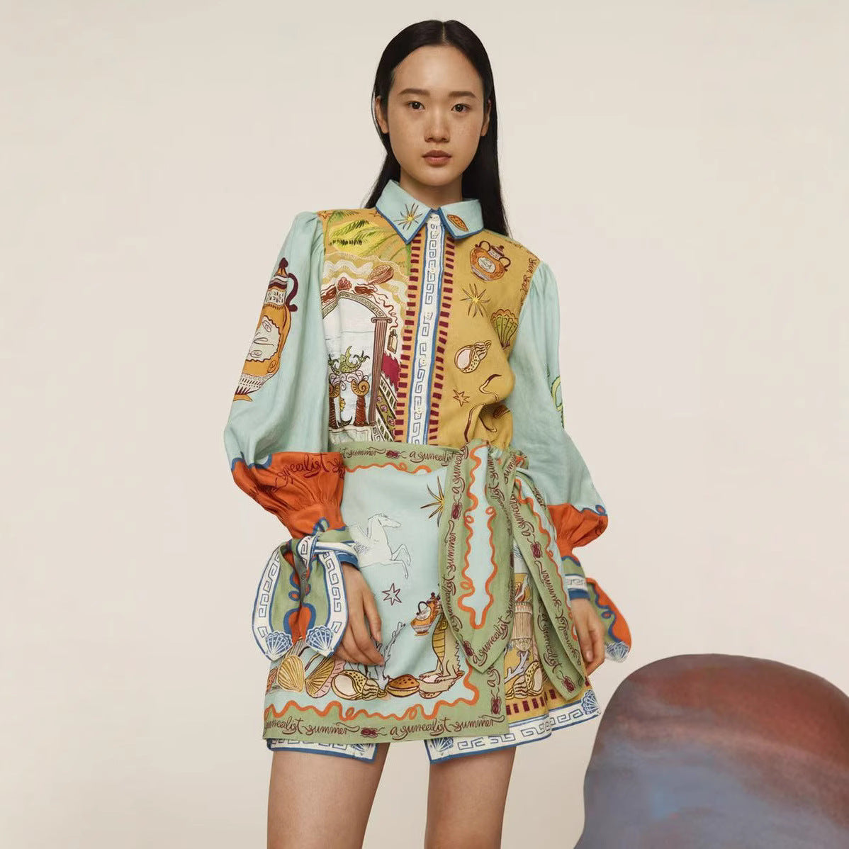 Casual Linen Shirt Collar Fake Two-piece Dresses