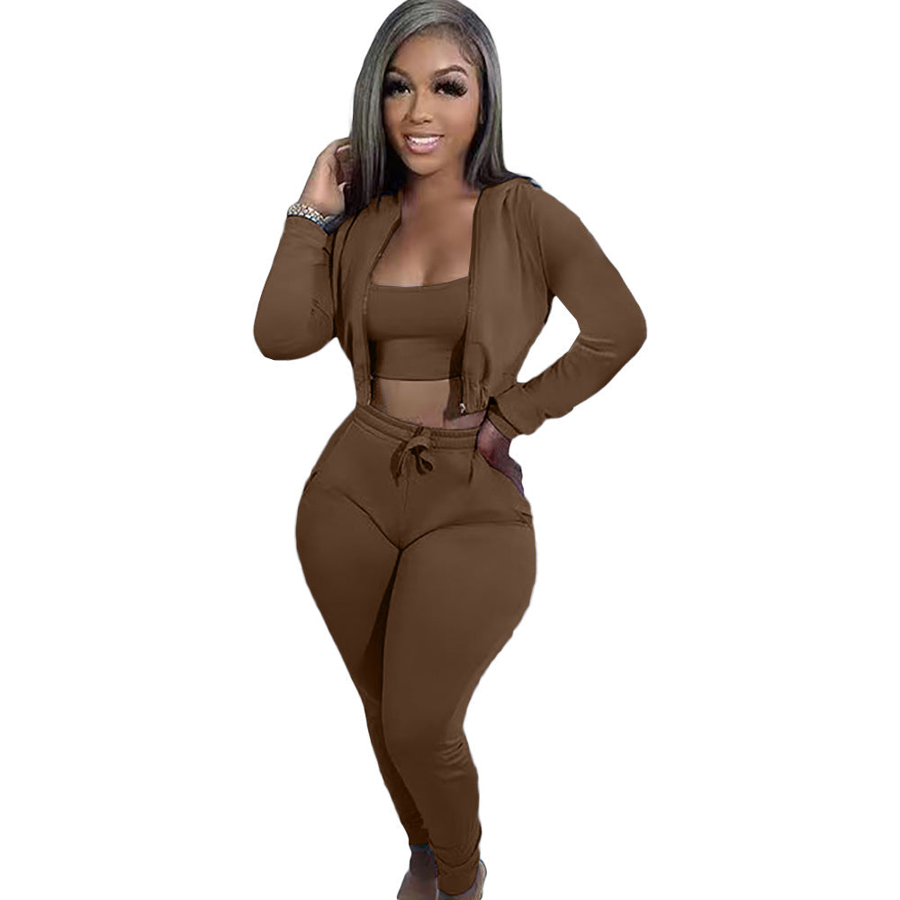 Women's Hooded Sports Casual Set Three-piece Suits