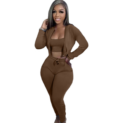 Women's Hooded Sports Casual Set Three-piece Suits