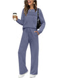 Women's Autumn Long Sleeve Round Neck Casual Elastic Waist Trousers Suits