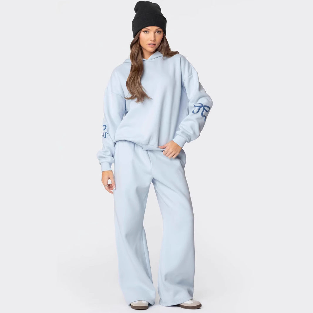 Women's Sports Leisure Hooded Loose Bow Printed Sweaters