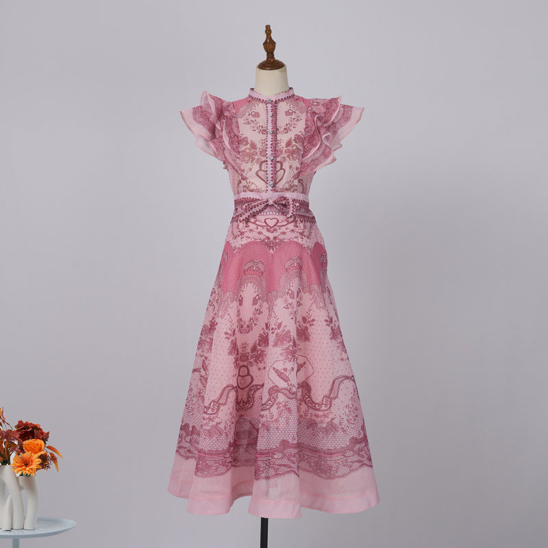 Style Stand Collar Ruffle Diamond Button Sleeveless Wide Suits