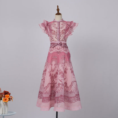 Style Stand Collar Ruffle Diamond Button Sleeveless Wide Suits
