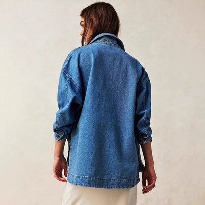 Women's Casual Versatile Pocket Side Slit Denim Jackets