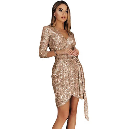 Women's Sexy Long Sleeve Solid Color Sequin Skirts