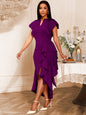 Elegant Ruffled Dress High Waist Slit Irregular Dresses