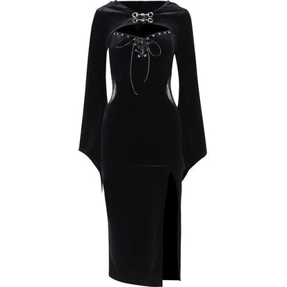Women's Halloween Dress Hooded Flare Sleeve Spider Dresses