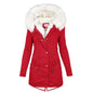 Women's Mid-length Trench White Fur Collar Hood Coats
