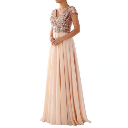 Summer Dress Sequins Chiffon Stitching Long Dresses