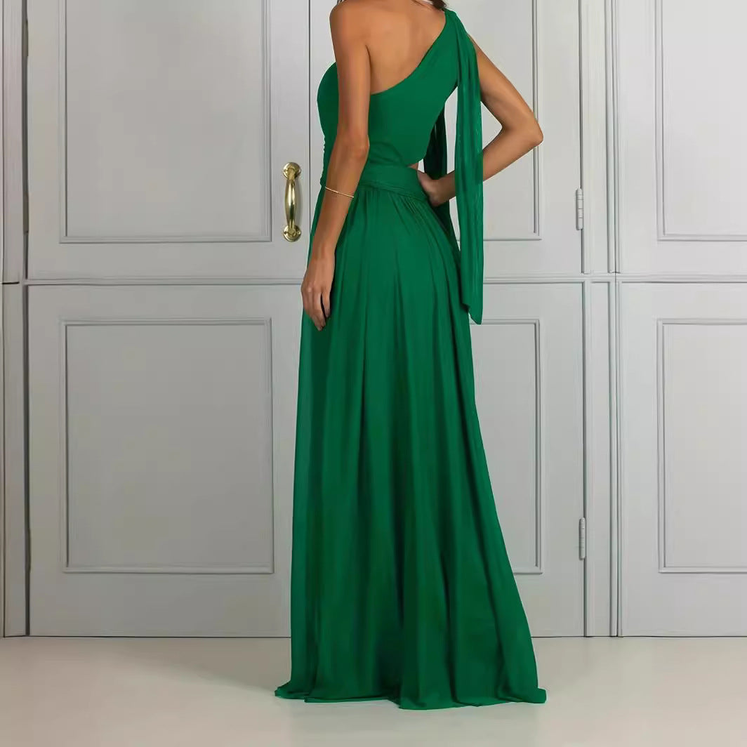 Solid Color Midriff Outfit Elegant Long Dresses