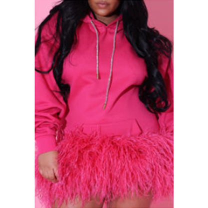 Women's Hooded Pure Craft Color Feather Model Sweaters
