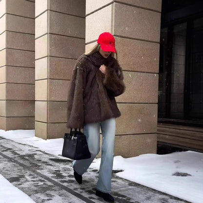 Women's Winter Mid-length Fashion High Quality Collar Imitation Coats